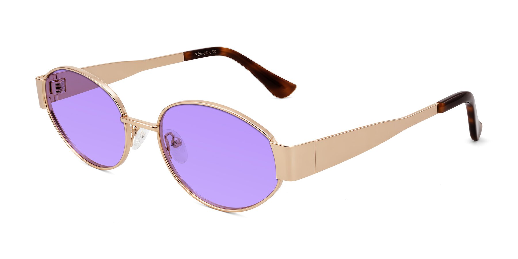 Angle of Kadrid in Rose Gold with Medium Purple Tinted Lenses