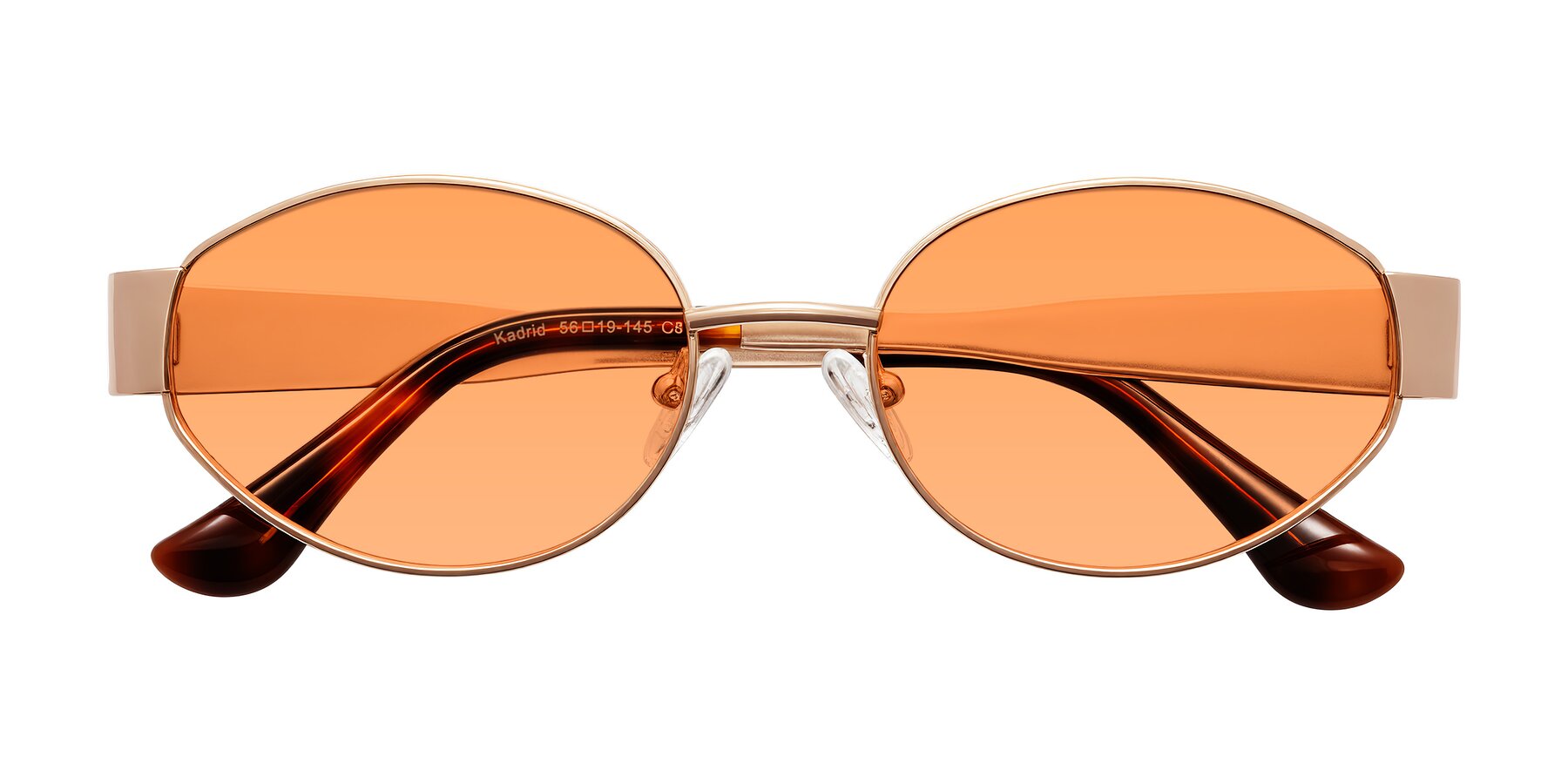 Folded Front of Kadrid in Rose Gold with Medium Orange Tinted Lenses