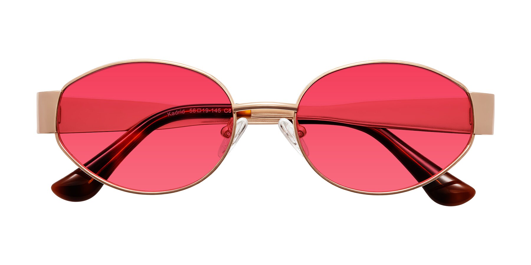 Folded Front of Kadrid in Rose Gold with Red Tinted Lenses