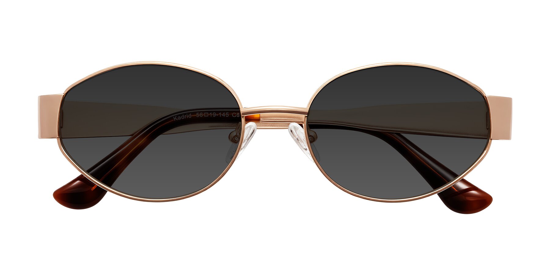 Folded Front of Kadrid in Rose Gold with Gray Tinted Lenses