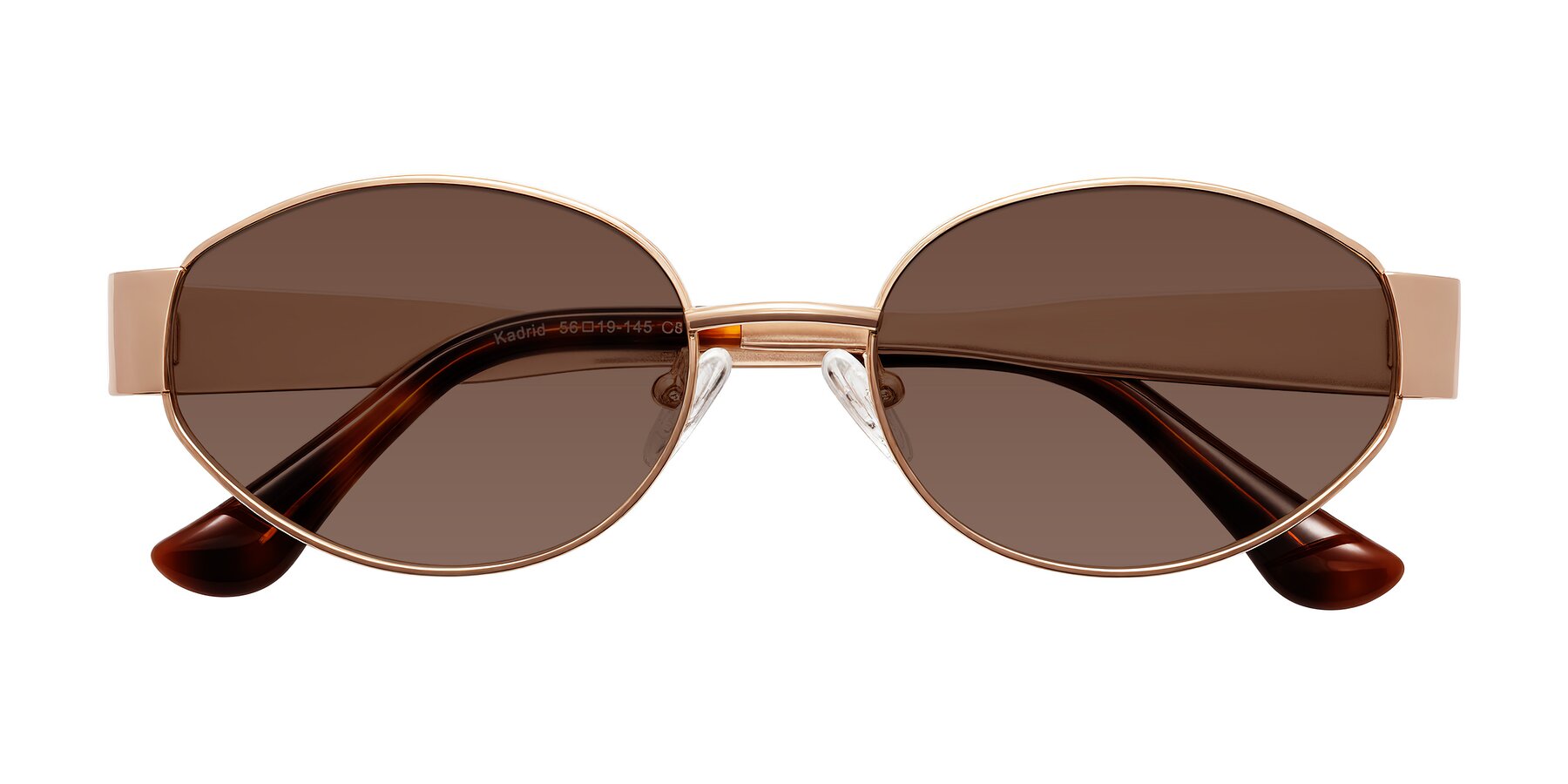 Folded Front of Kadrid in Rose Gold with Brown Tinted Lenses