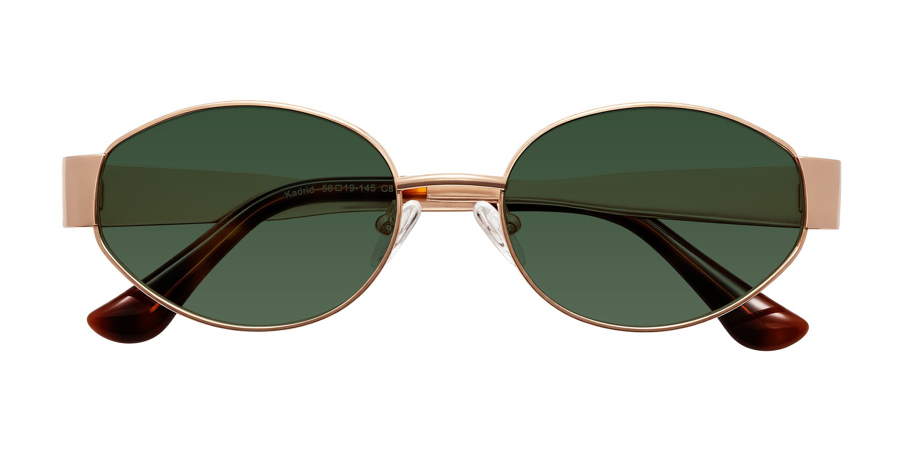 Folded Front of Kadrid in Rose Gold with Green Tinted Lenses