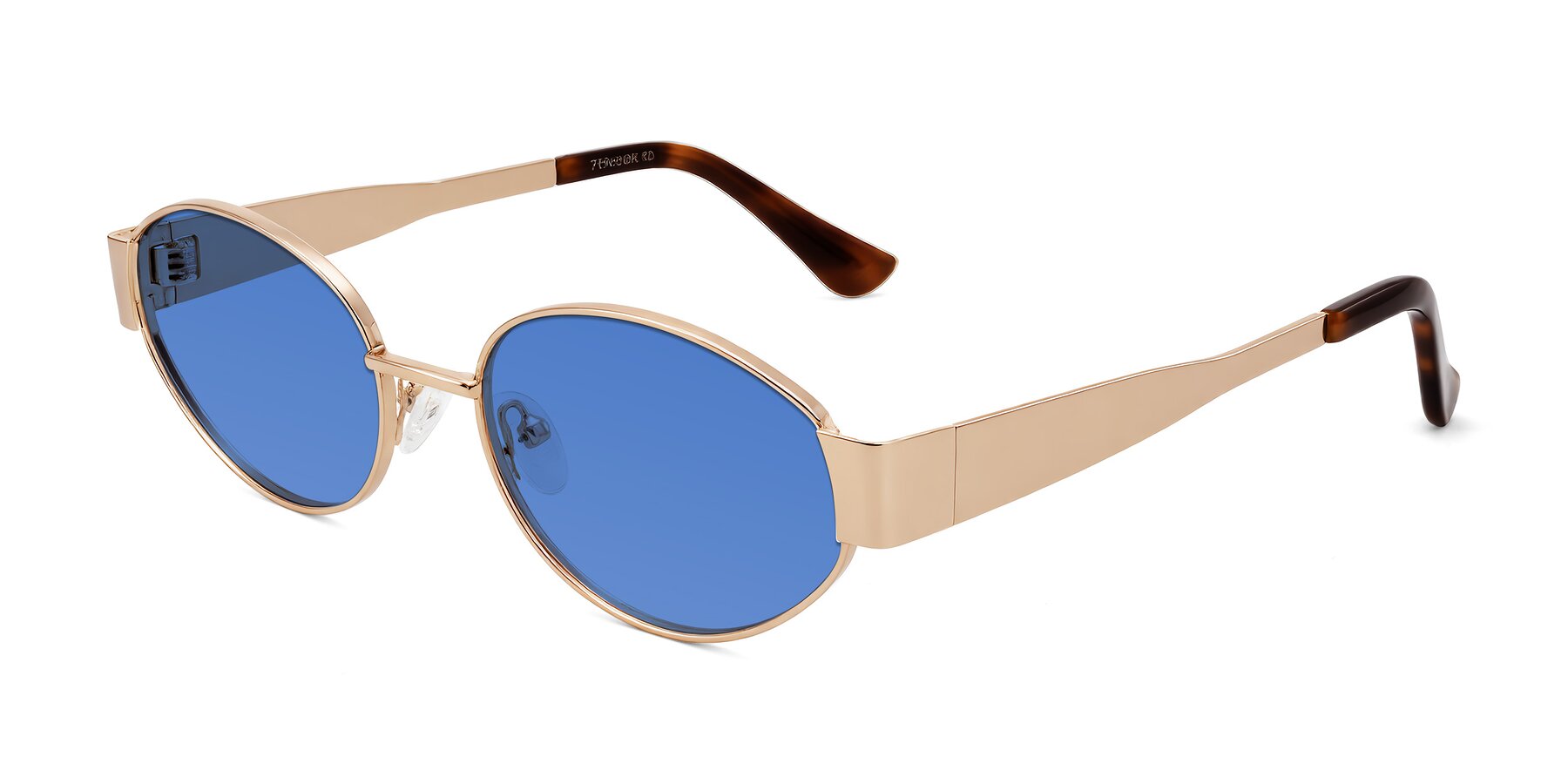 Angle of Kadrid in Rose Gold with Blue Tinted Lenses