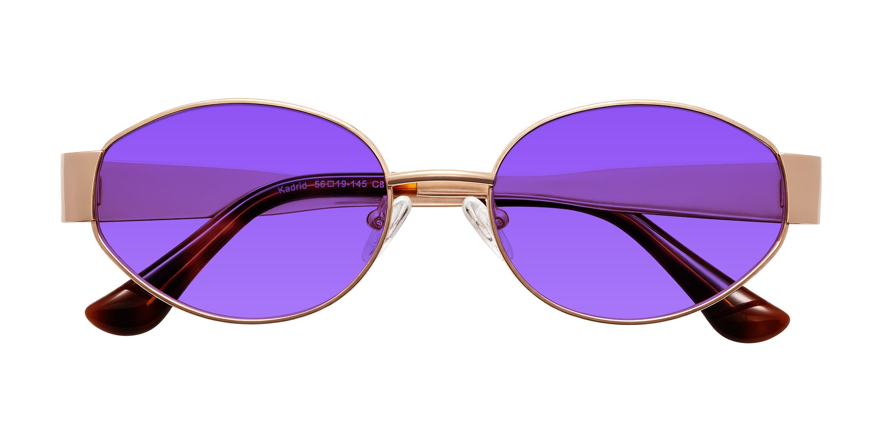 Folded Front of Kadrid in Rose Gold with Purple Tinted Lenses
