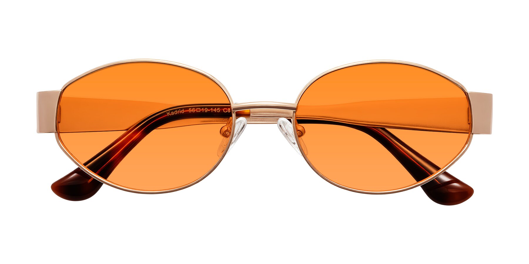 Folded Front of Kadrid in Rose Gold with Orange Tinted Lenses