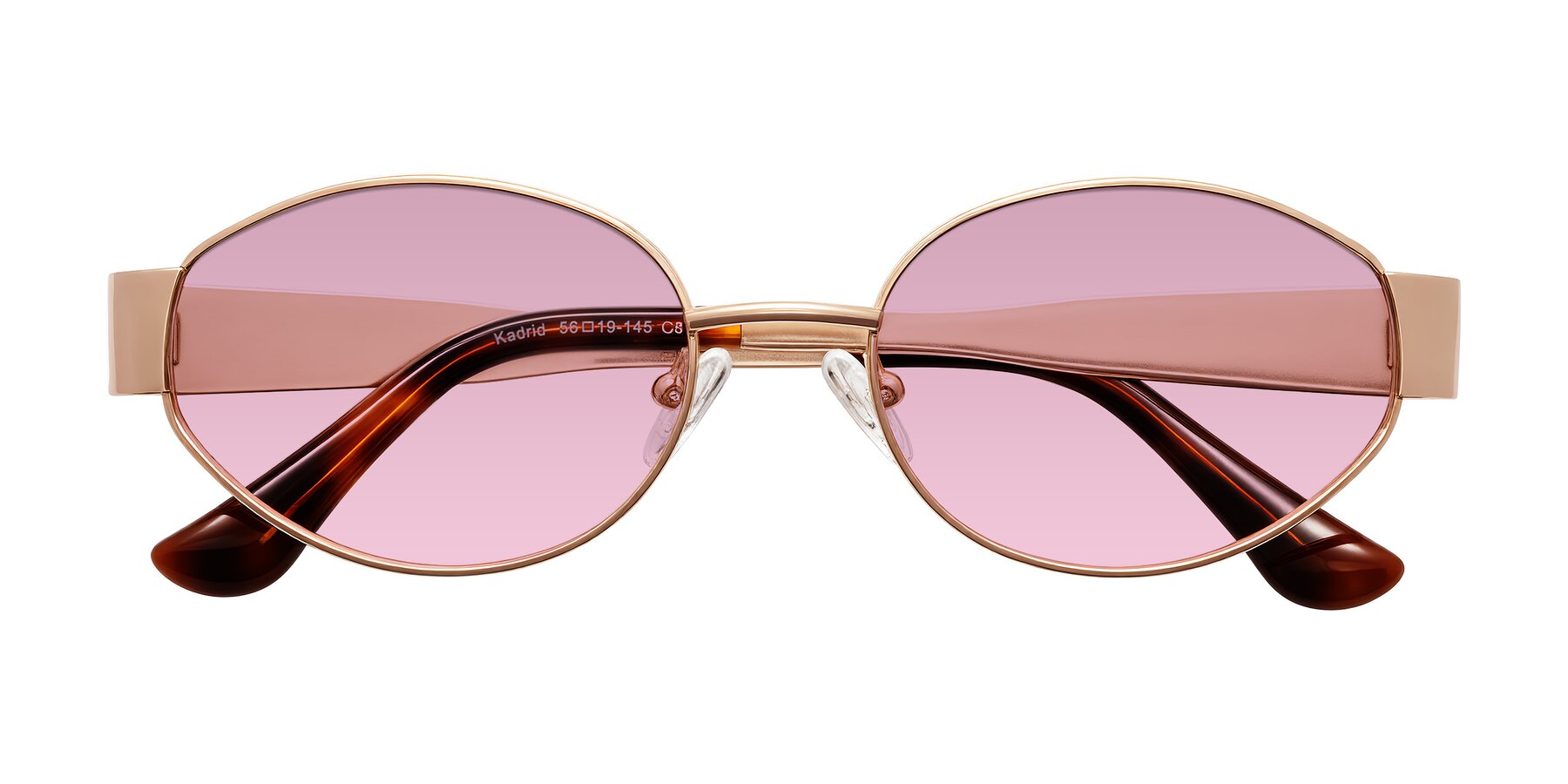 Folded Front of Kadrid in Rose Gold with Light Wine Tinted Lenses