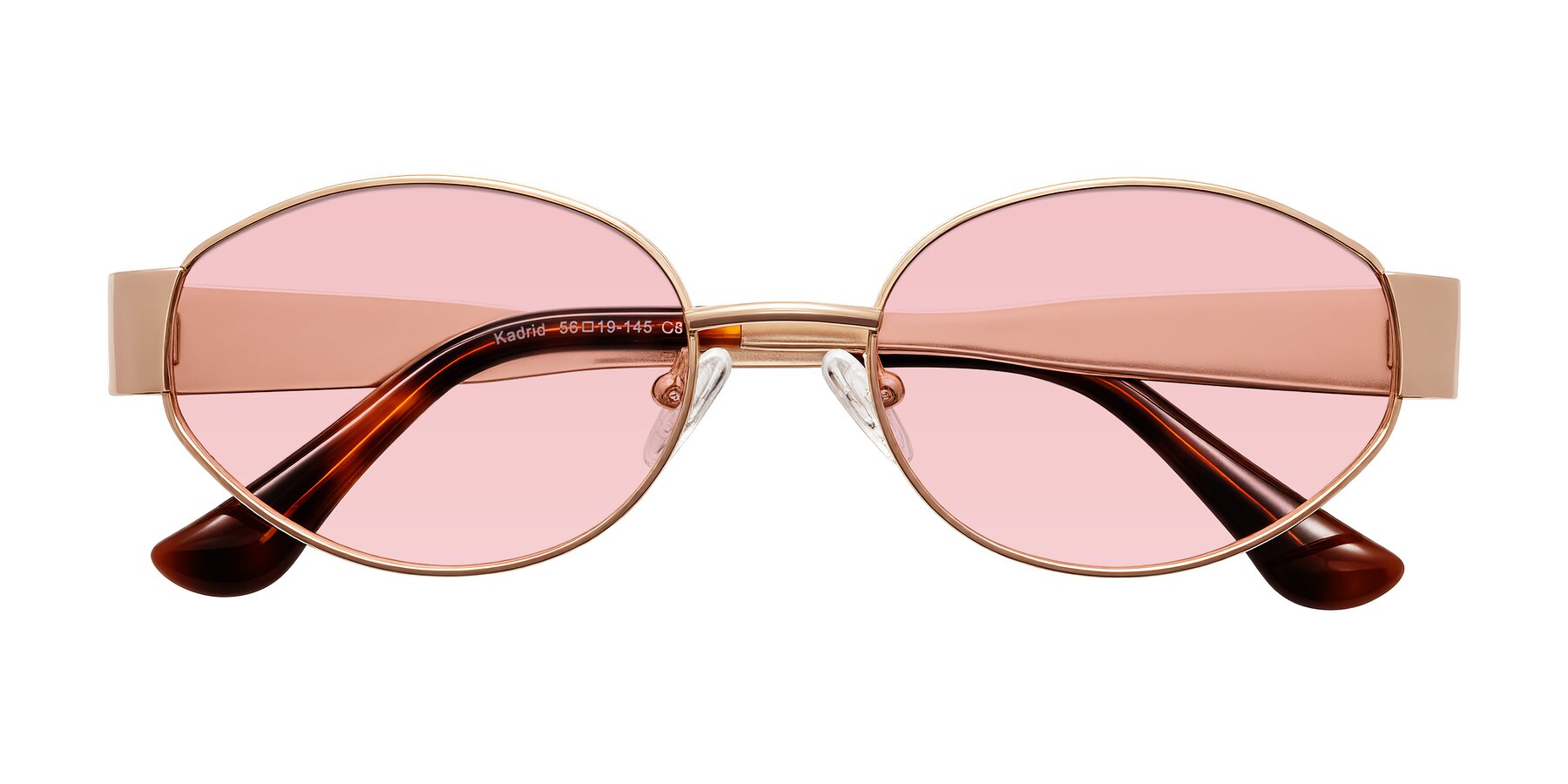 Folded Front of Kadrid in Rose Gold with Light Garnet Tinted Lenses