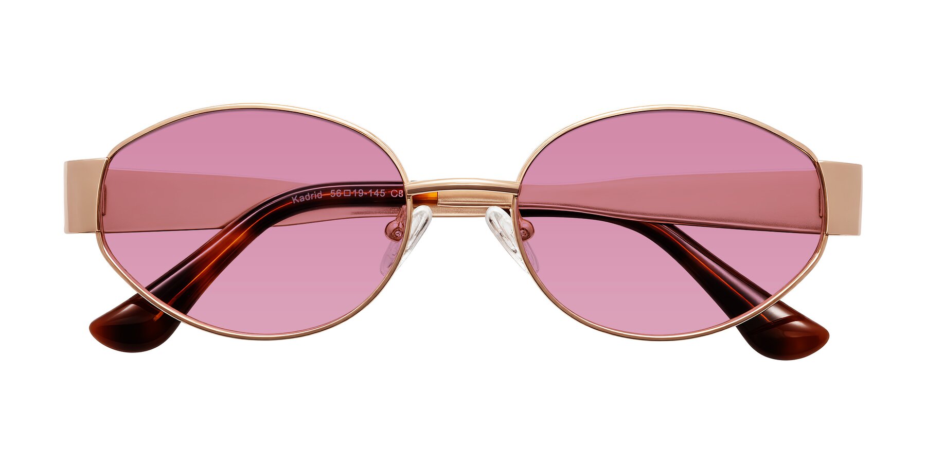 Folded Front of Kadrid in Rose Gold with Medium Wine Tinted Lenses