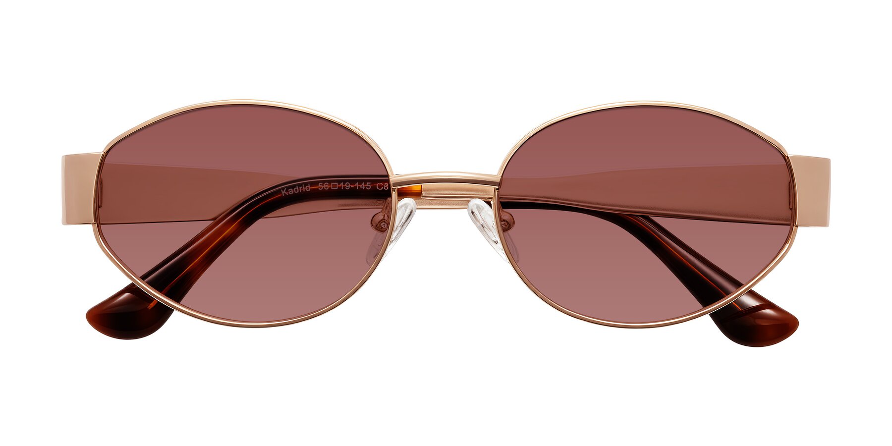 Folded Front of Kadrid in Rose Gold with Garnet Tinted Lenses