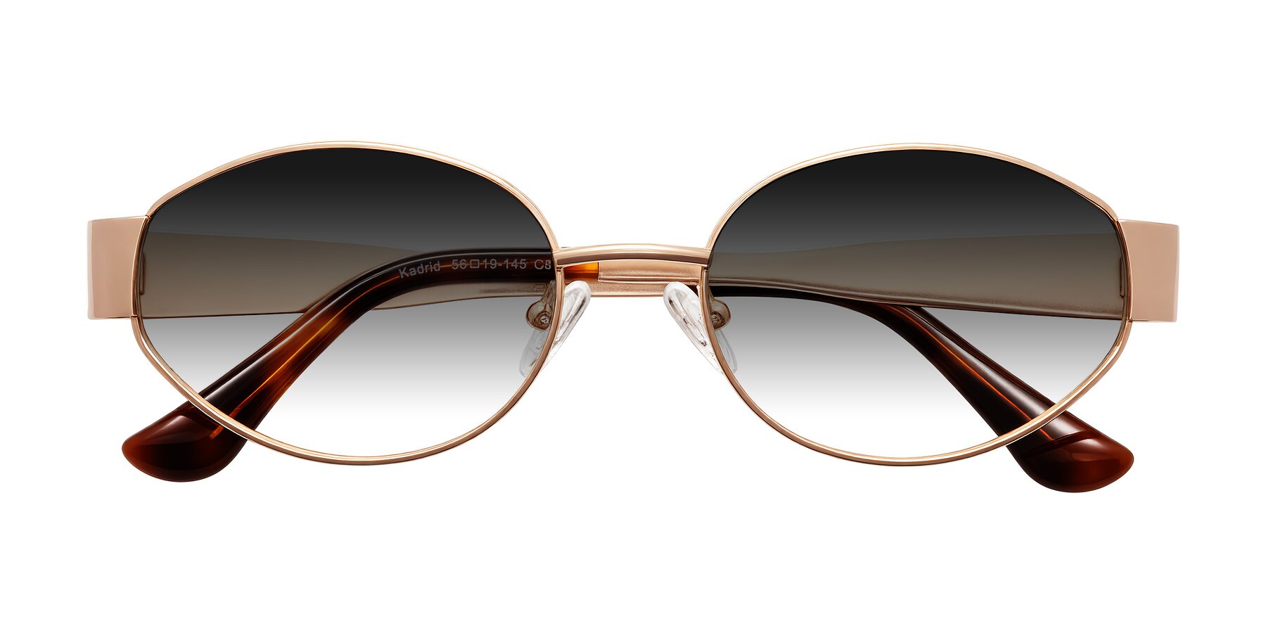 Folded Front of Kadrid in Rose Gold with Gray Gradient Lenses
