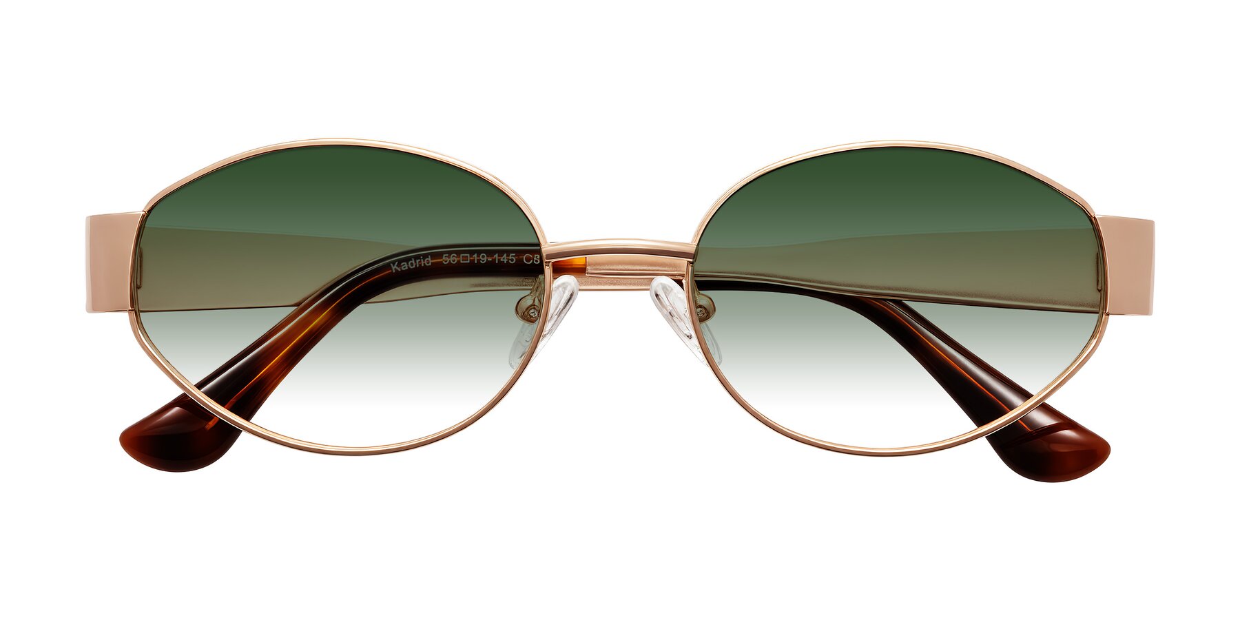 Folded Front of Kadrid in Rose Gold with Green Gradient Lenses