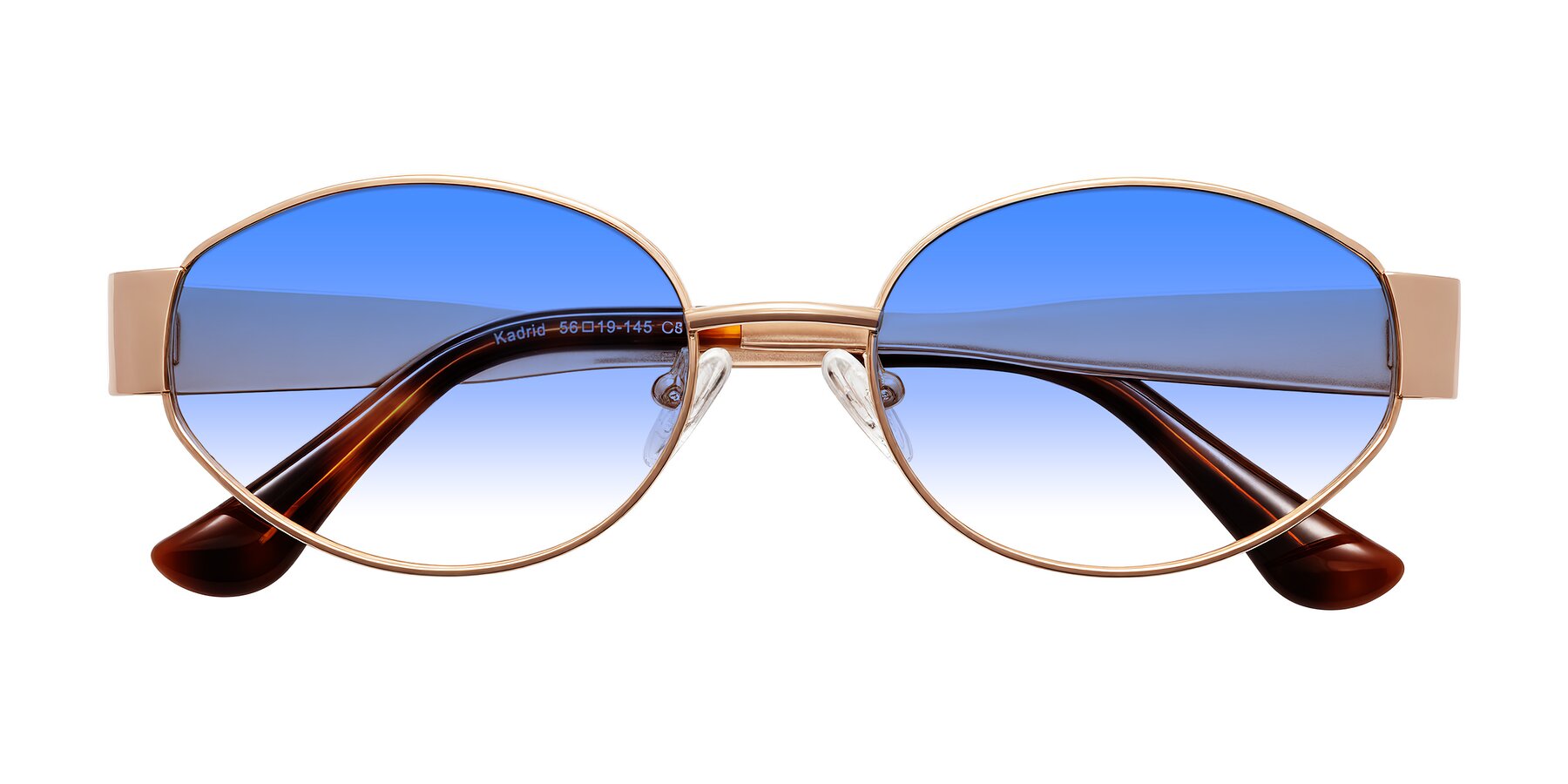 Folded Front of Kadrid in Rose Gold with Blue Gradient Lenses