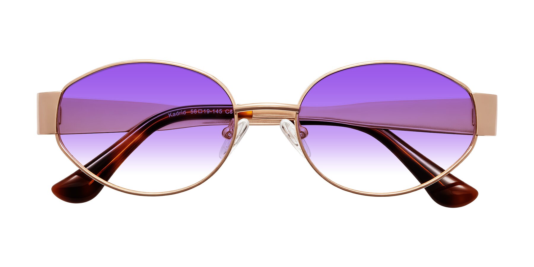 Folded Front of Kadrid in Rose Gold with Purple Gradient Lenses