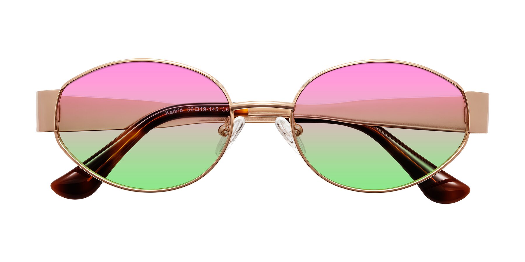 Folded Front of Kadrid in Rose Gold with Pink / Green Gradient Lenses