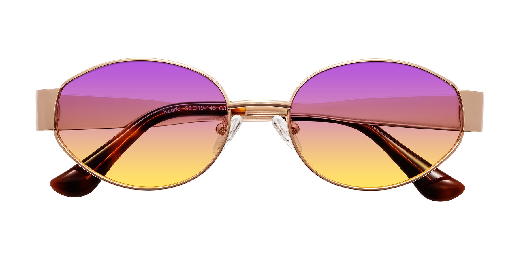 Folded Front of Kadrid in Rose Gold with Purple / Yellow Gradient Lenses