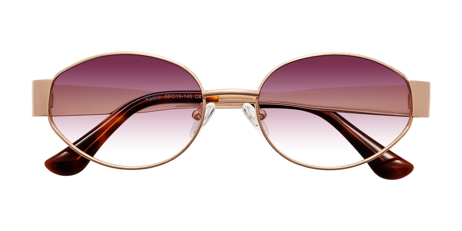 Folded Front of Kadrid in Rose Gold with Wine Gradient Lenses