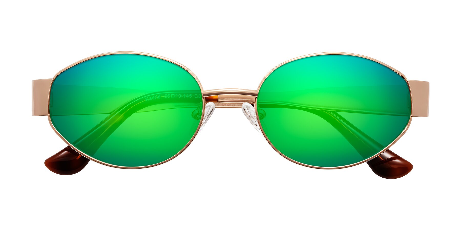 Folded Front of Kadrid in Rose Gold with Green Mirrored Lenses