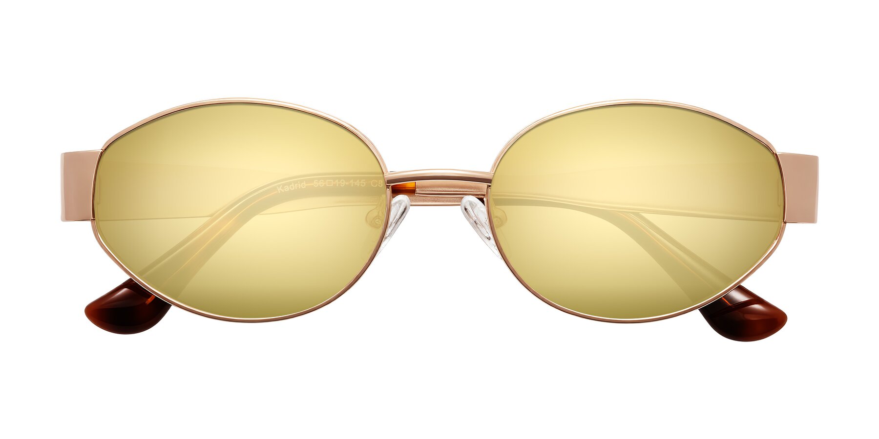 Folded Front of Kadrid in Rose Gold with Gold Mirrored Lenses