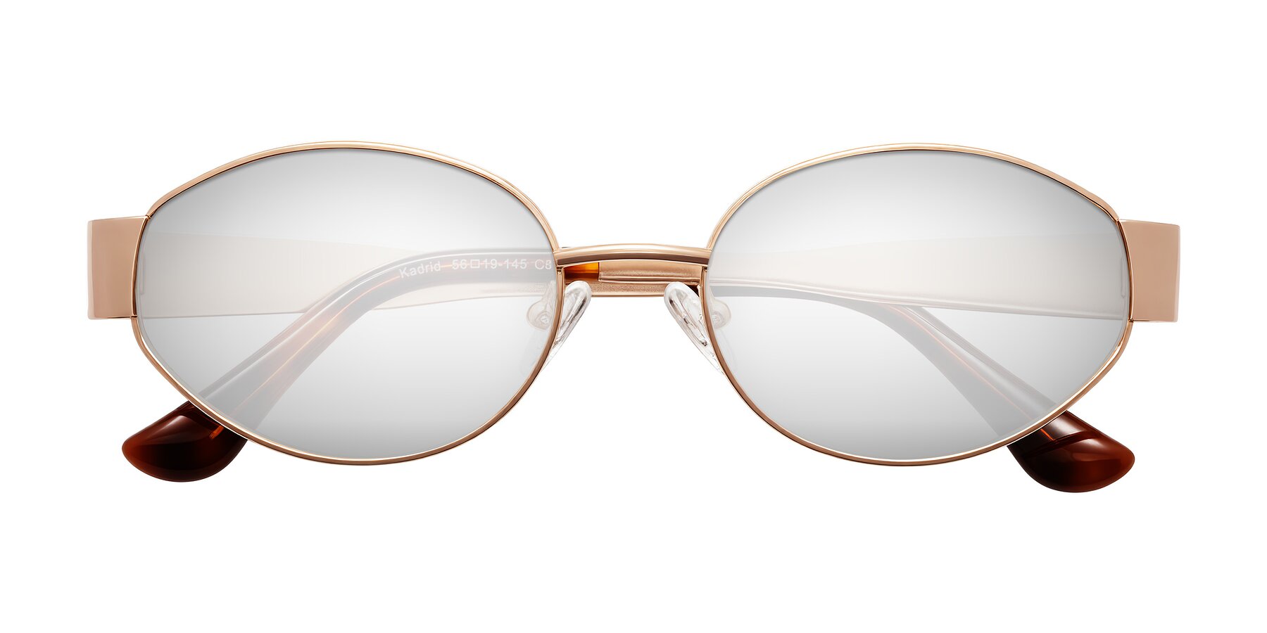 Folded Front of Kadrid in Rose Gold with Silver Mirrored Lenses