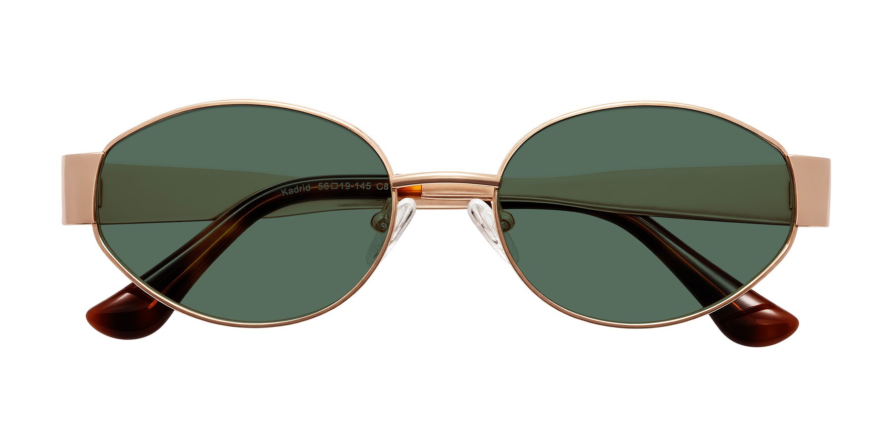 Folded Front of Kadrid in Rose Gold with Green Polarized Lenses