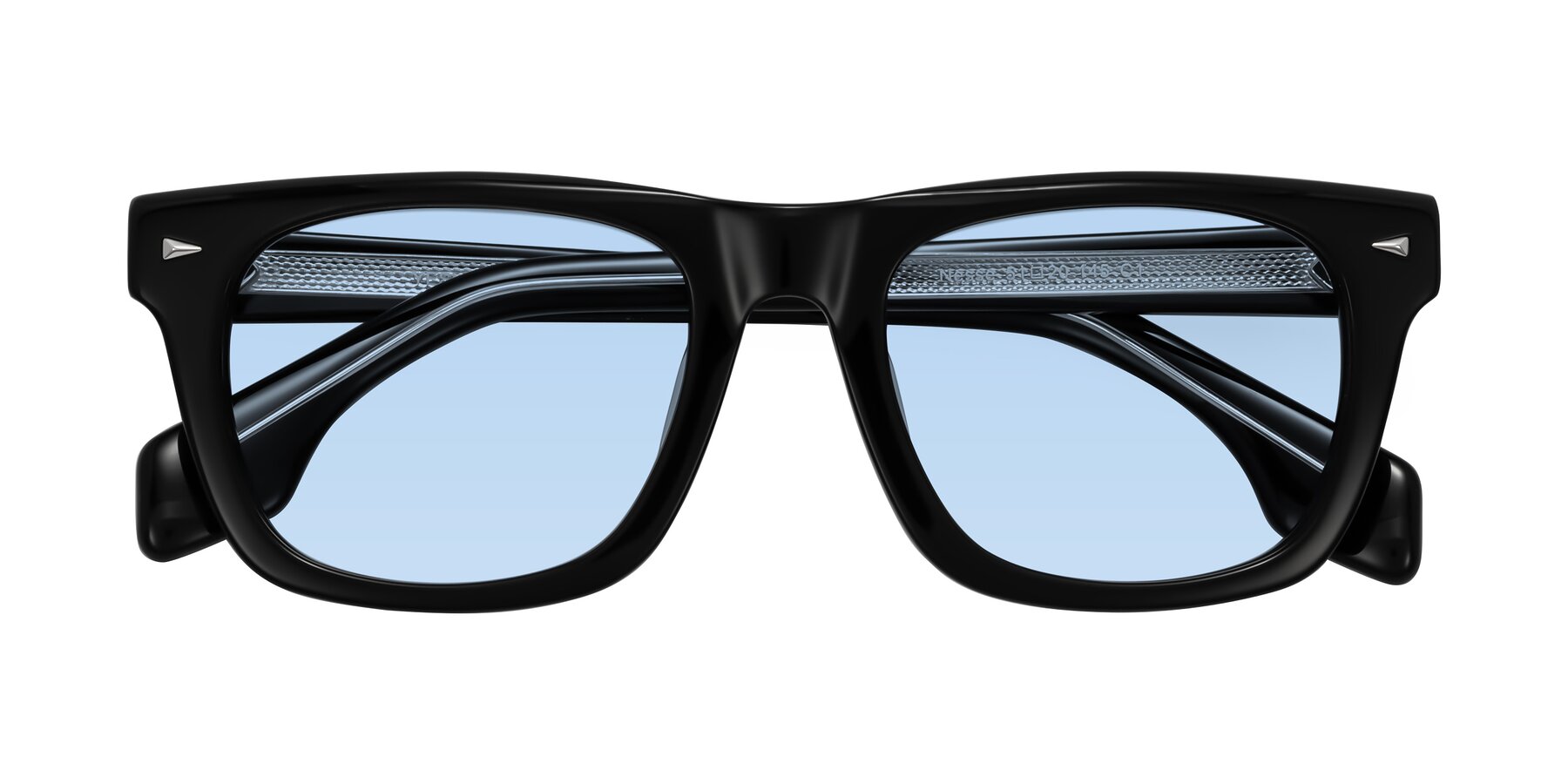 Folded Front of Nesse in Black with Light Blue Tinted Lenses