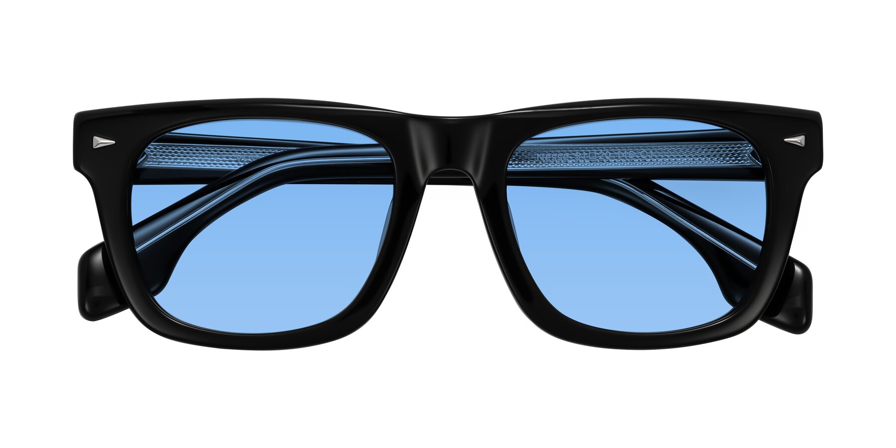 Folded Front of Nesse in Black with Medium Blue Tinted Lenses