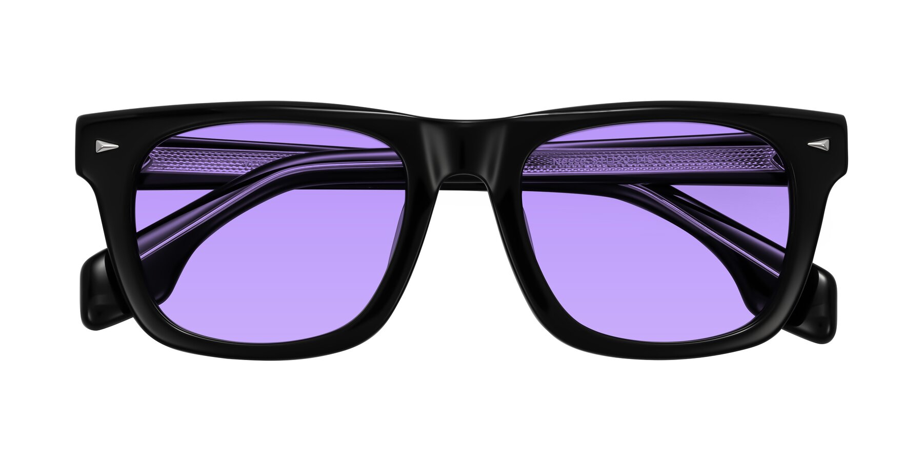 Folded Front of Nesse in Black with Medium Purple Tinted Lenses