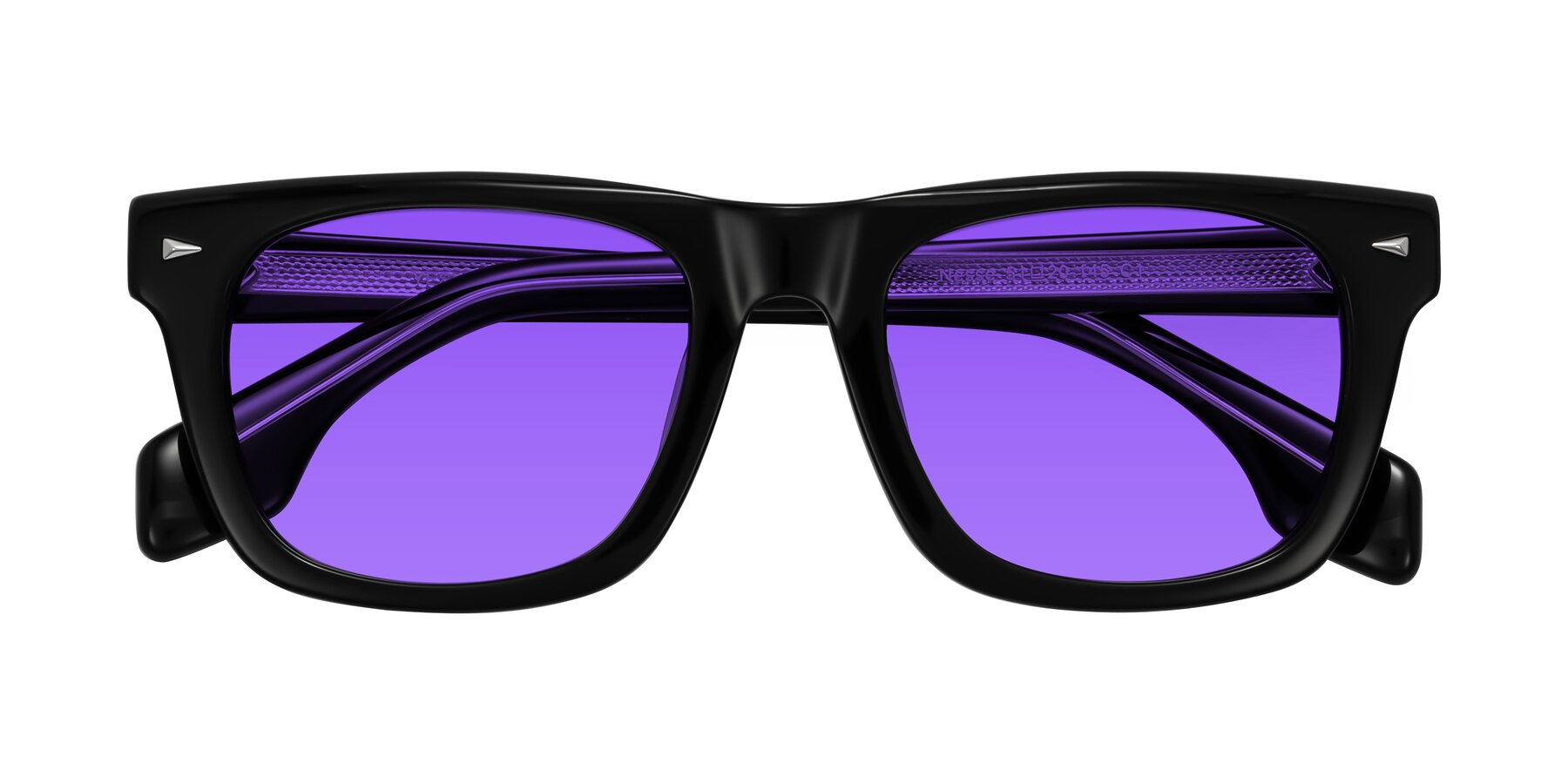 Folded Front of Nesse in Black with Purple Tinted Lenses