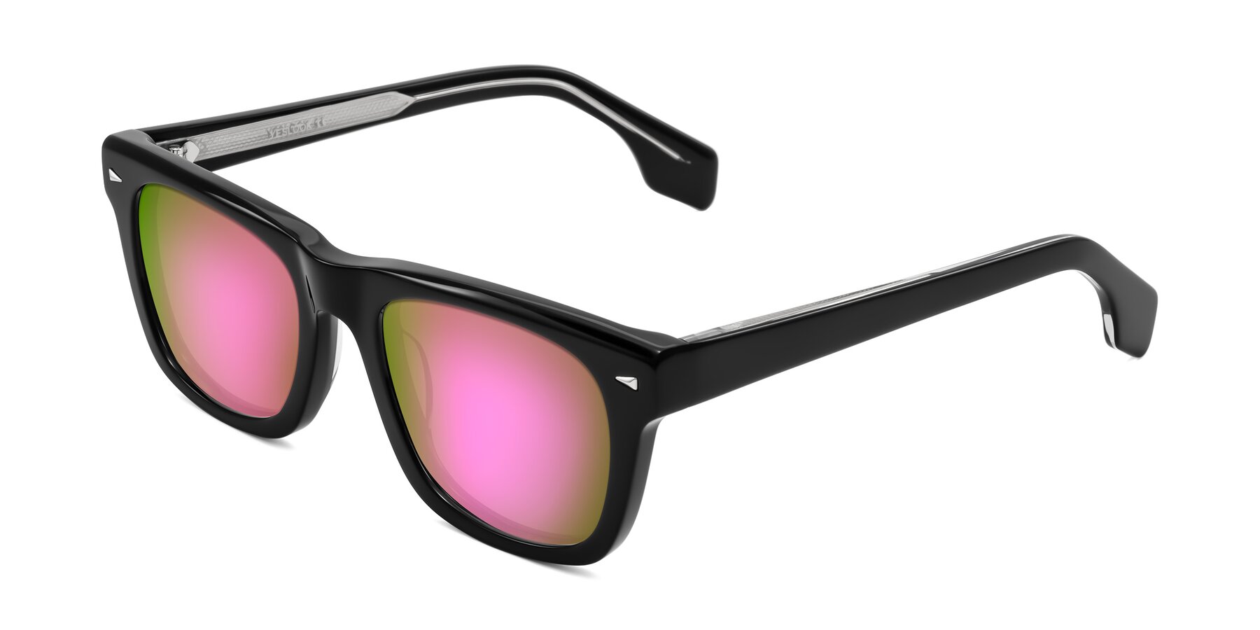 Angle of Nesse in Black with Pink Mirrored Lenses