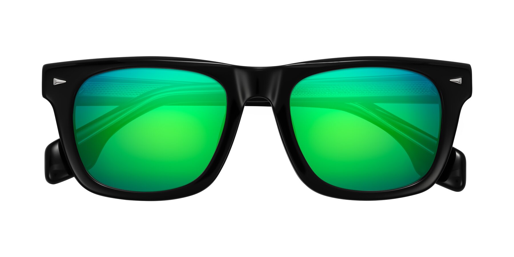 Folded Front of Nesse in Black with Green Mirrored Lenses
