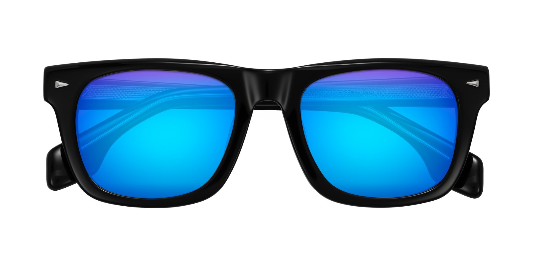 Folded Front of Nesse in Black with Blue Mirrored Lenses