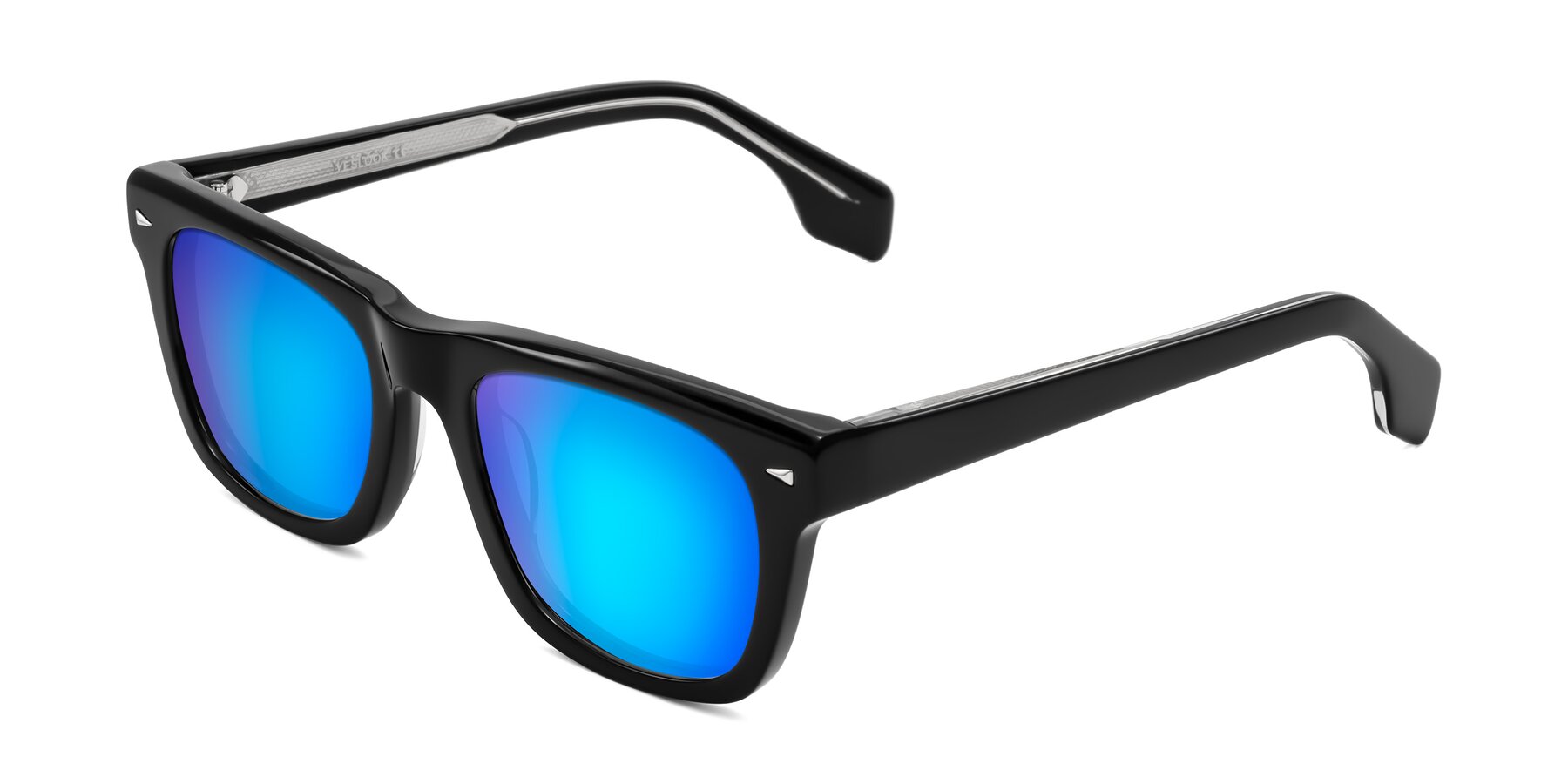 Angle of Nesse in Black with Blue Mirrored Lenses