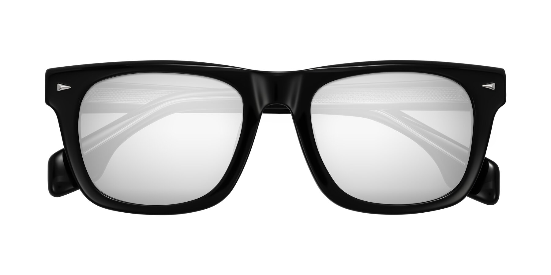 Folded Front of Nesse in Black with Silver Mirrored Lenses