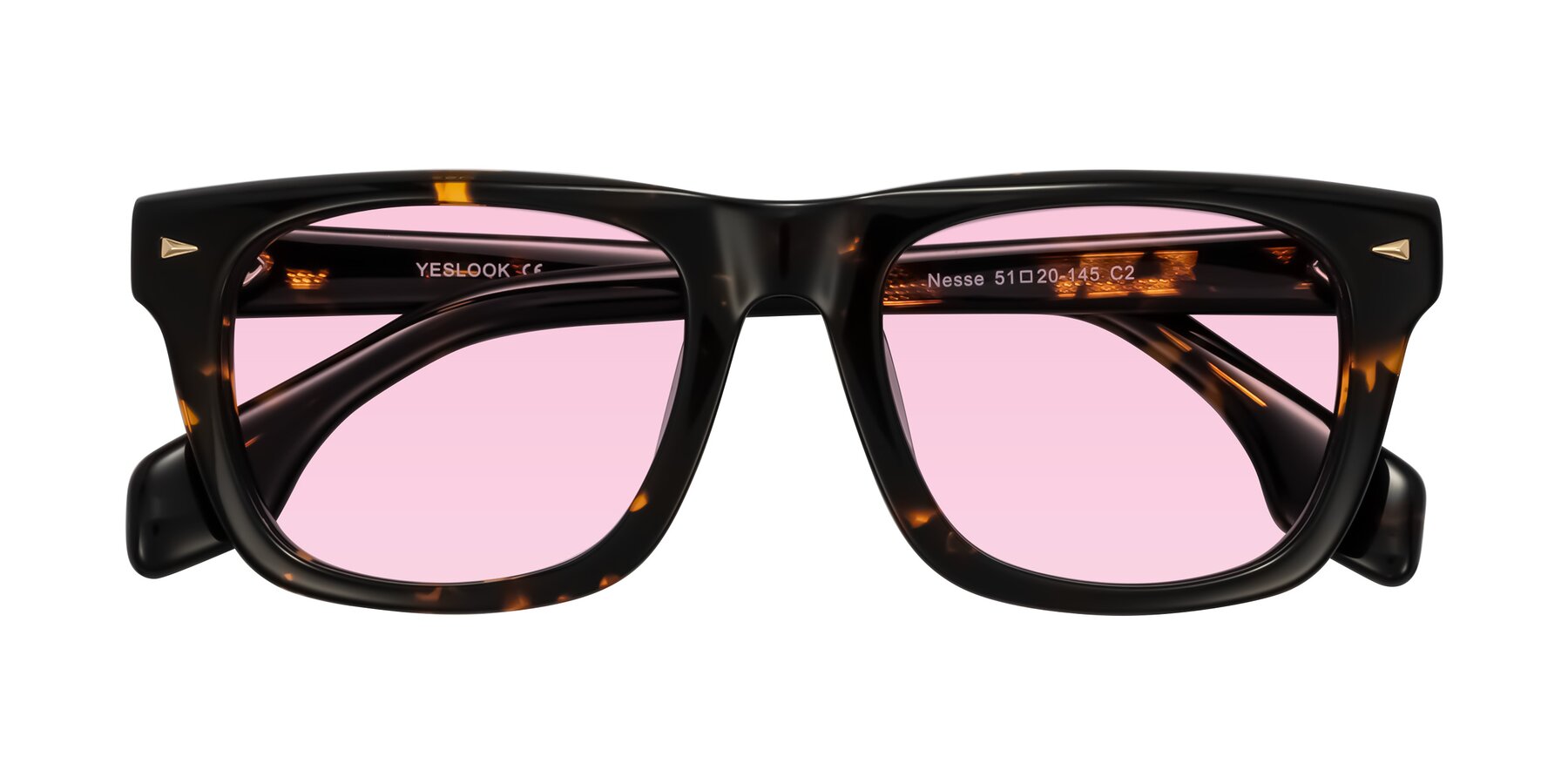 Folded Front of Nesse in Tortoise with Light Pink Tinted Lenses