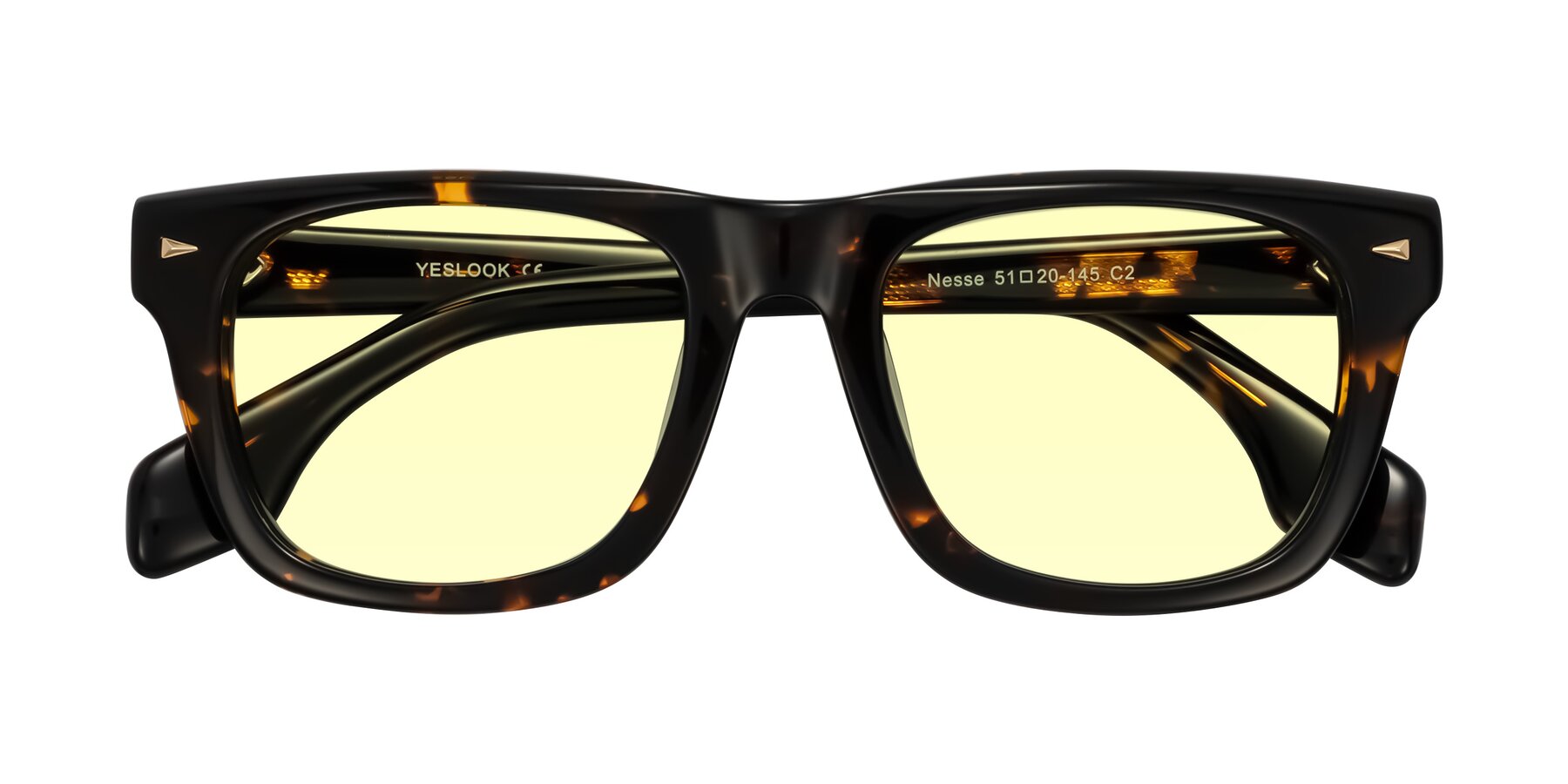 Folded Front of Nesse in Tortoise with Light Yellow Tinted Lenses