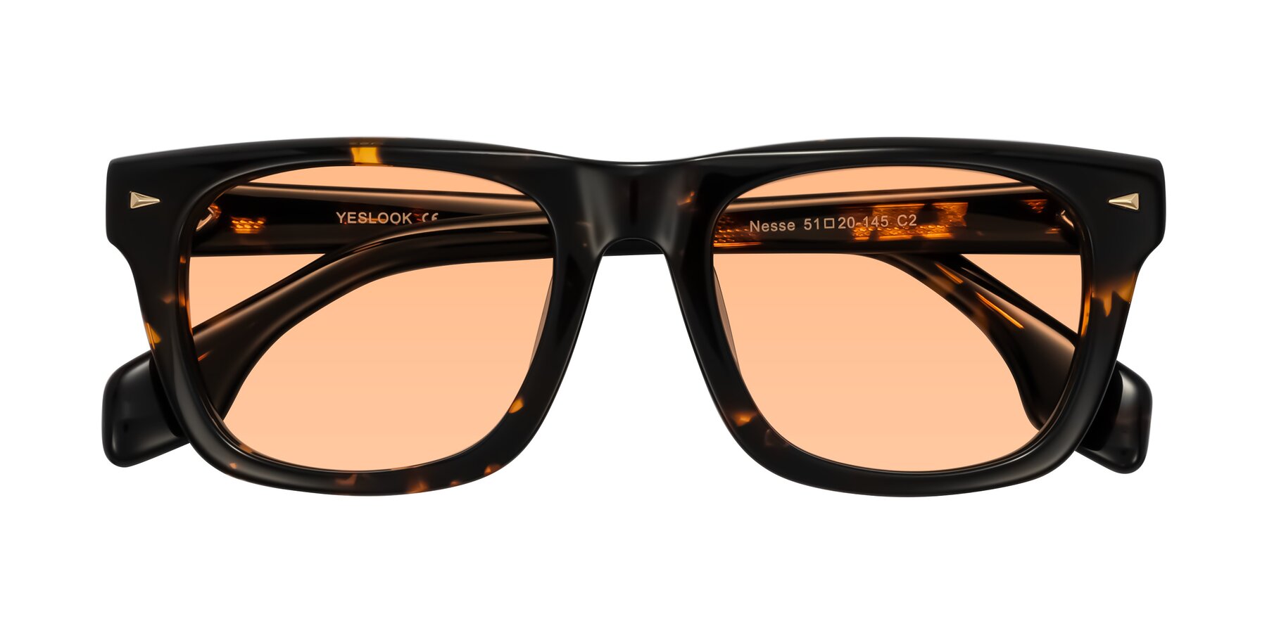 Folded Front of Nesse in Tortoise with Light Orange Tinted Lenses