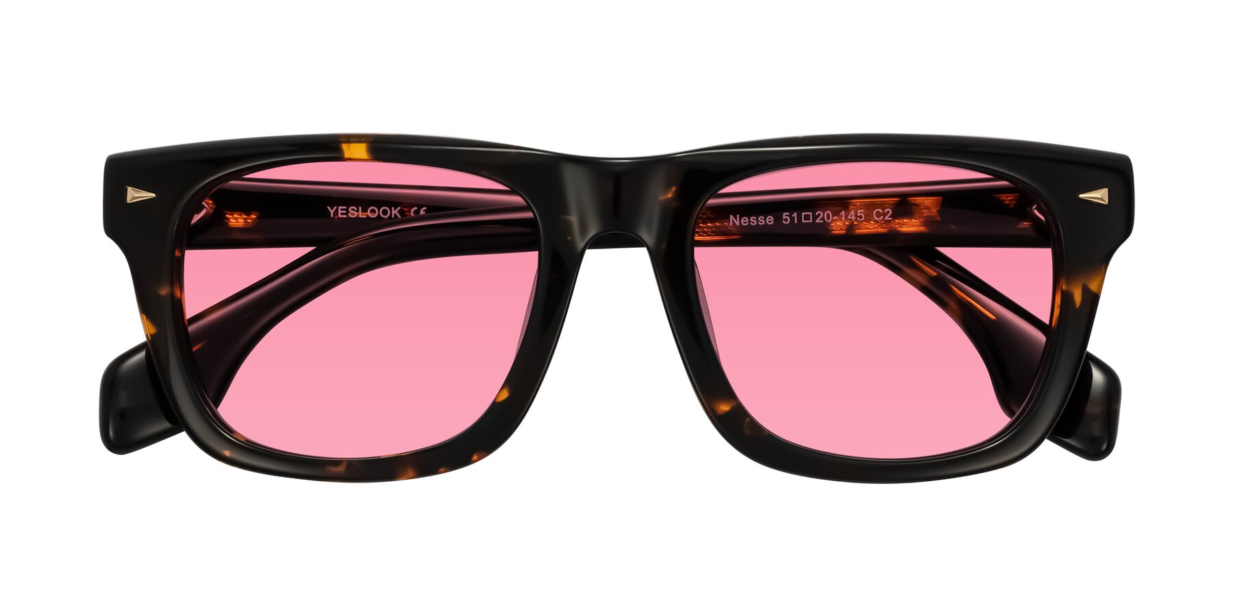 Folded Front of Nesse in Tortoise with Pink Tinted Lenses