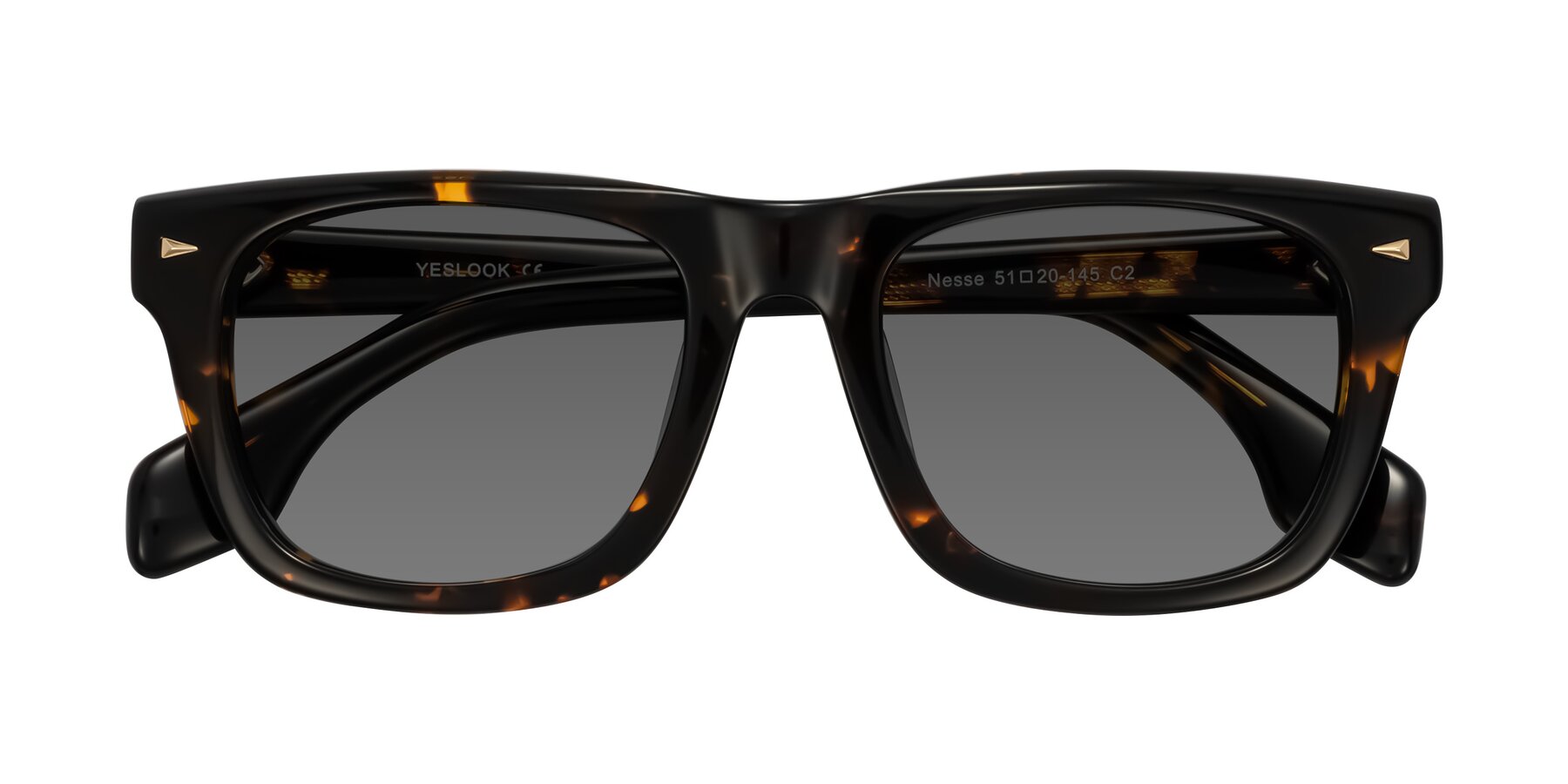Folded Front of Nesse in Tortoise with Medium Gray Tinted Lenses