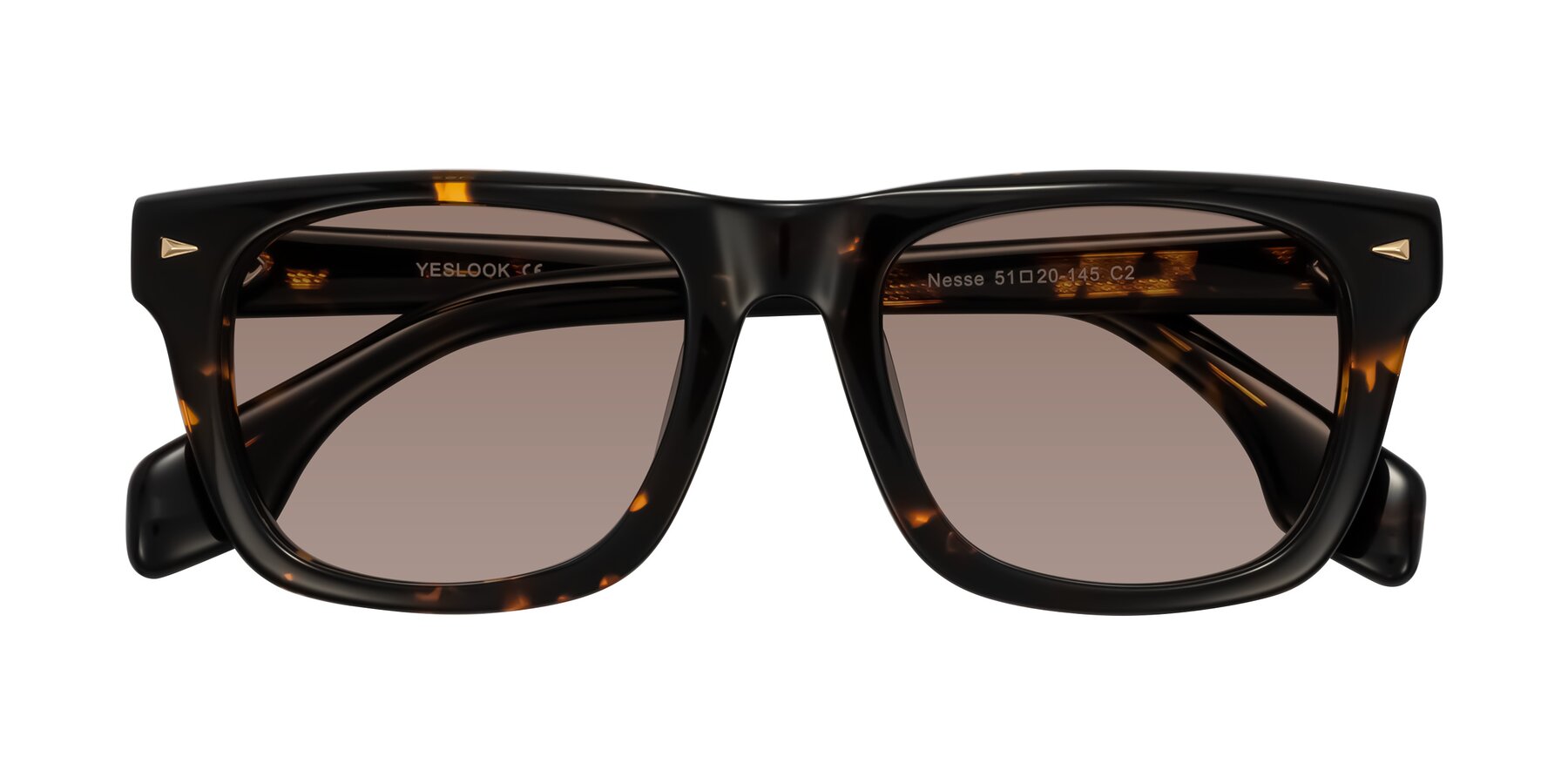 Folded Front of Nesse in Tortoise with Medium Brown Tinted Lenses