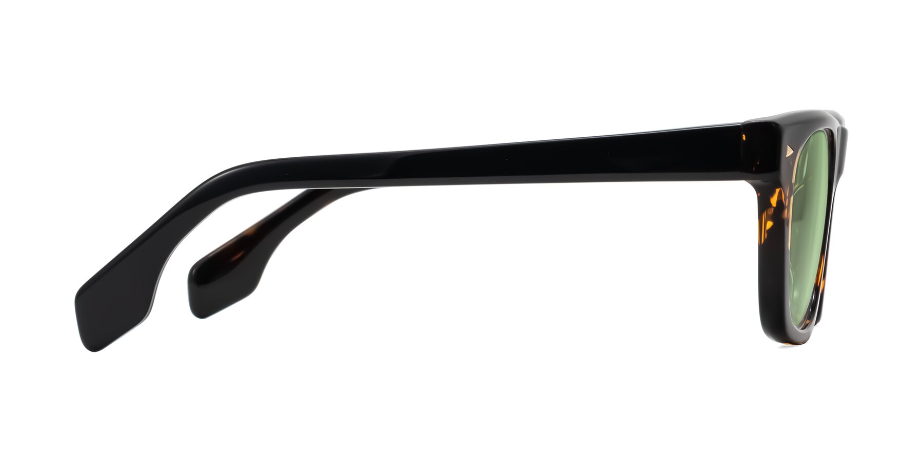 Side of Nesse in Tortoise with Medium Green Tinted Lenses