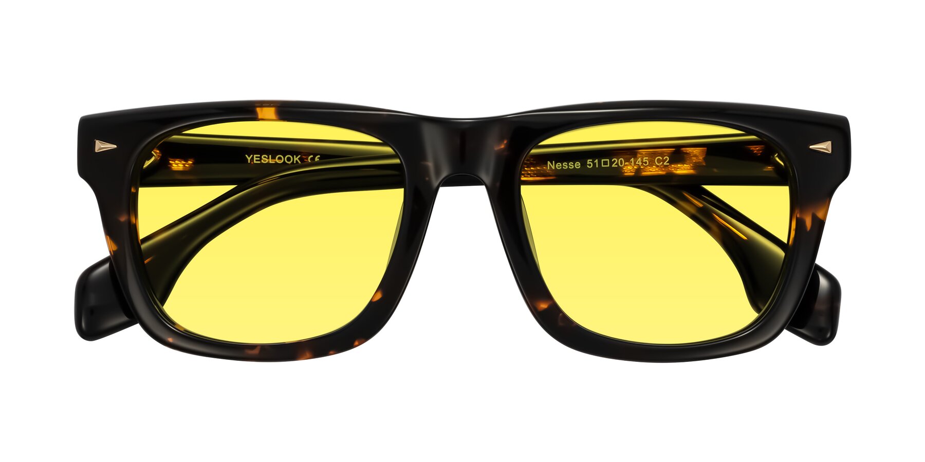 Folded Front of Nesse in Tortoise with Medium Yellow Tinted Lenses