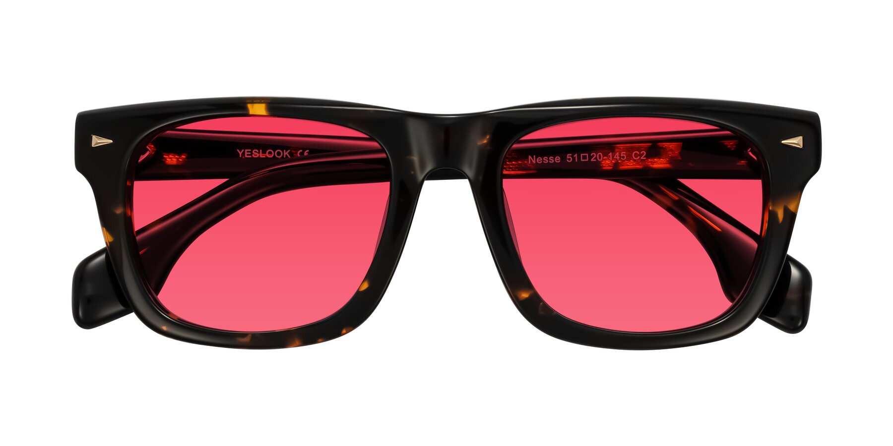 Folded Front of Nesse in Tortoise with Red Tinted Lenses