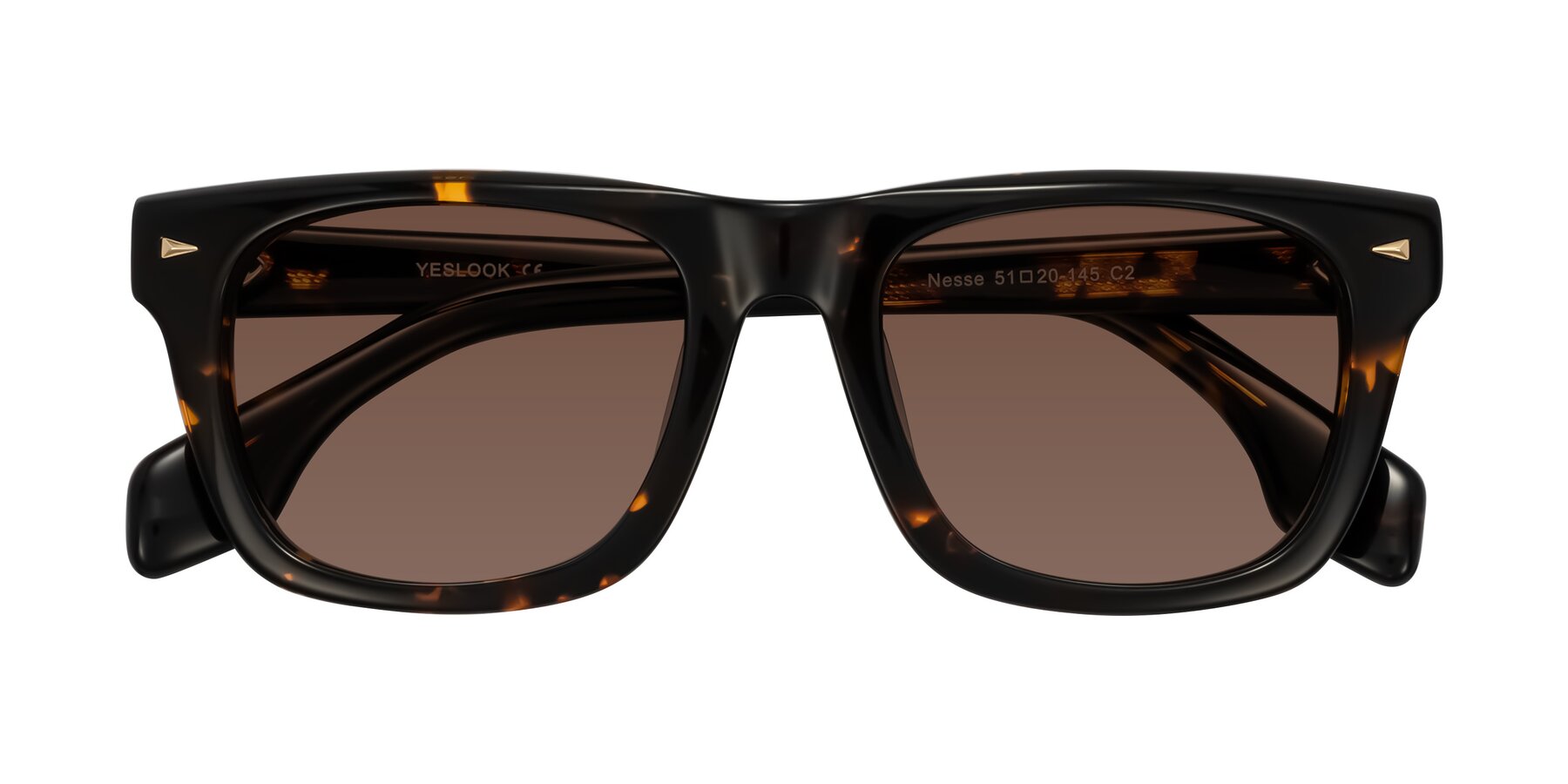 Folded Front of Nesse in Tortoise with Brown Tinted Lenses