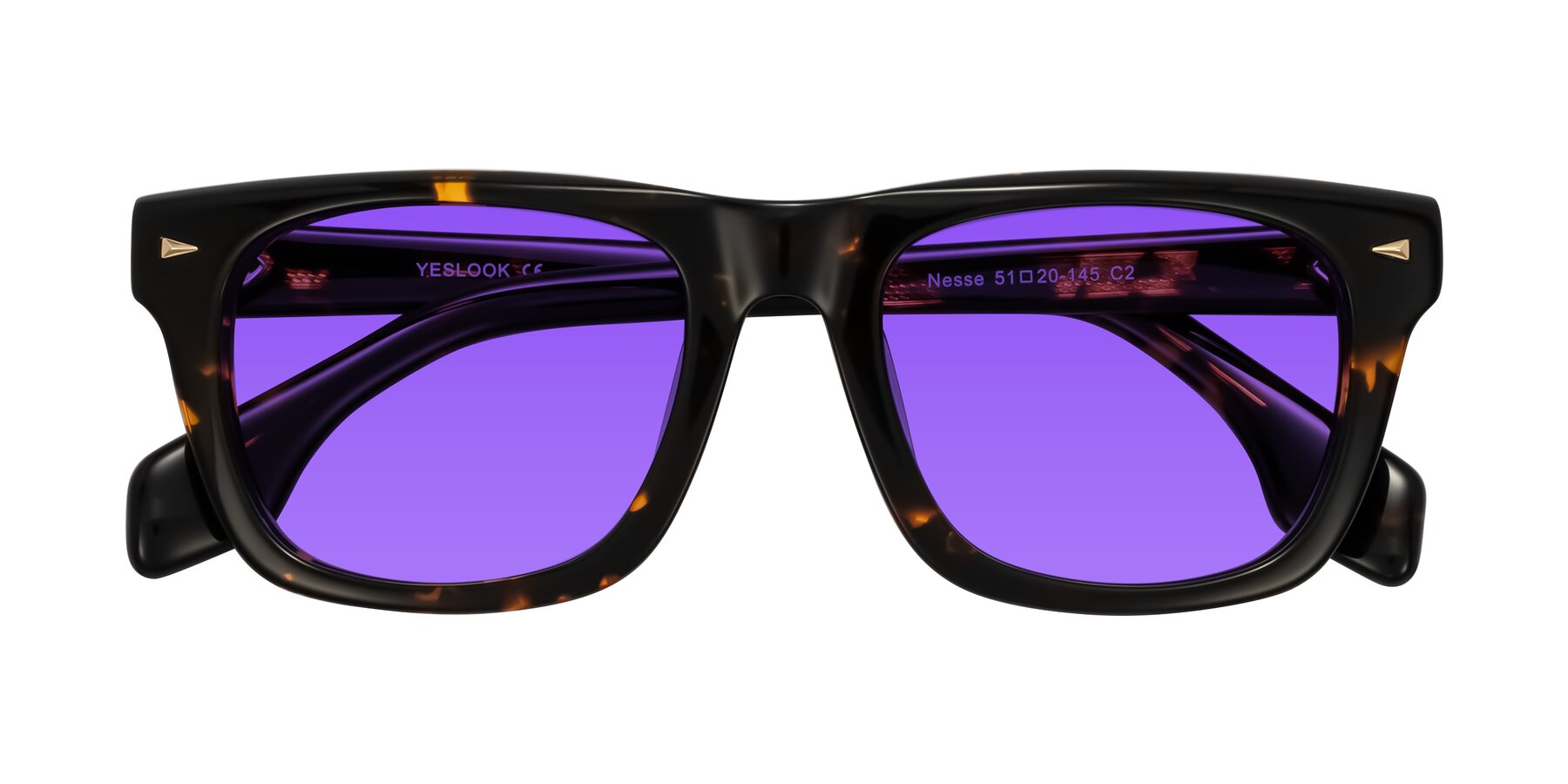 Folded Front of Nesse in Tortoise with Purple Tinted Lenses