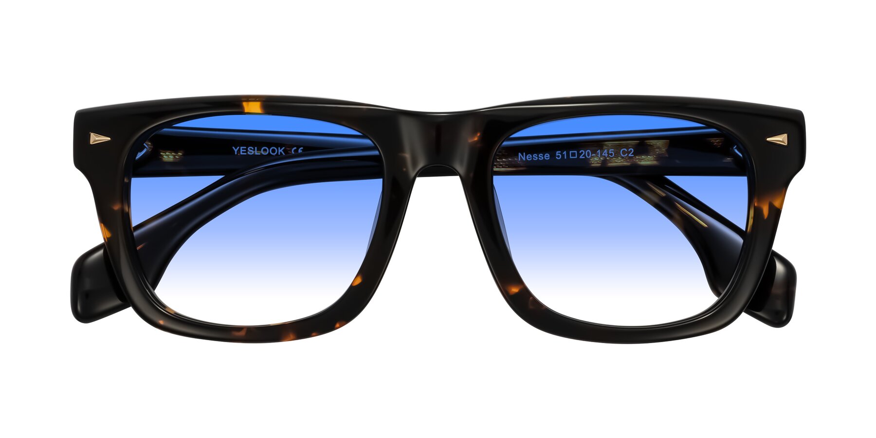 Folded Front of Nesse in Tortoise with Blue Gradient Lenses