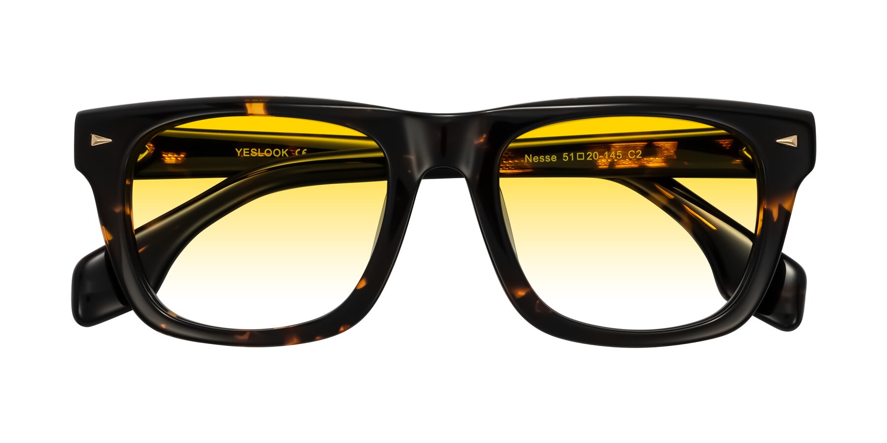 Folded Front of Nesse in Tortoise with Yellow Gradient Lenses