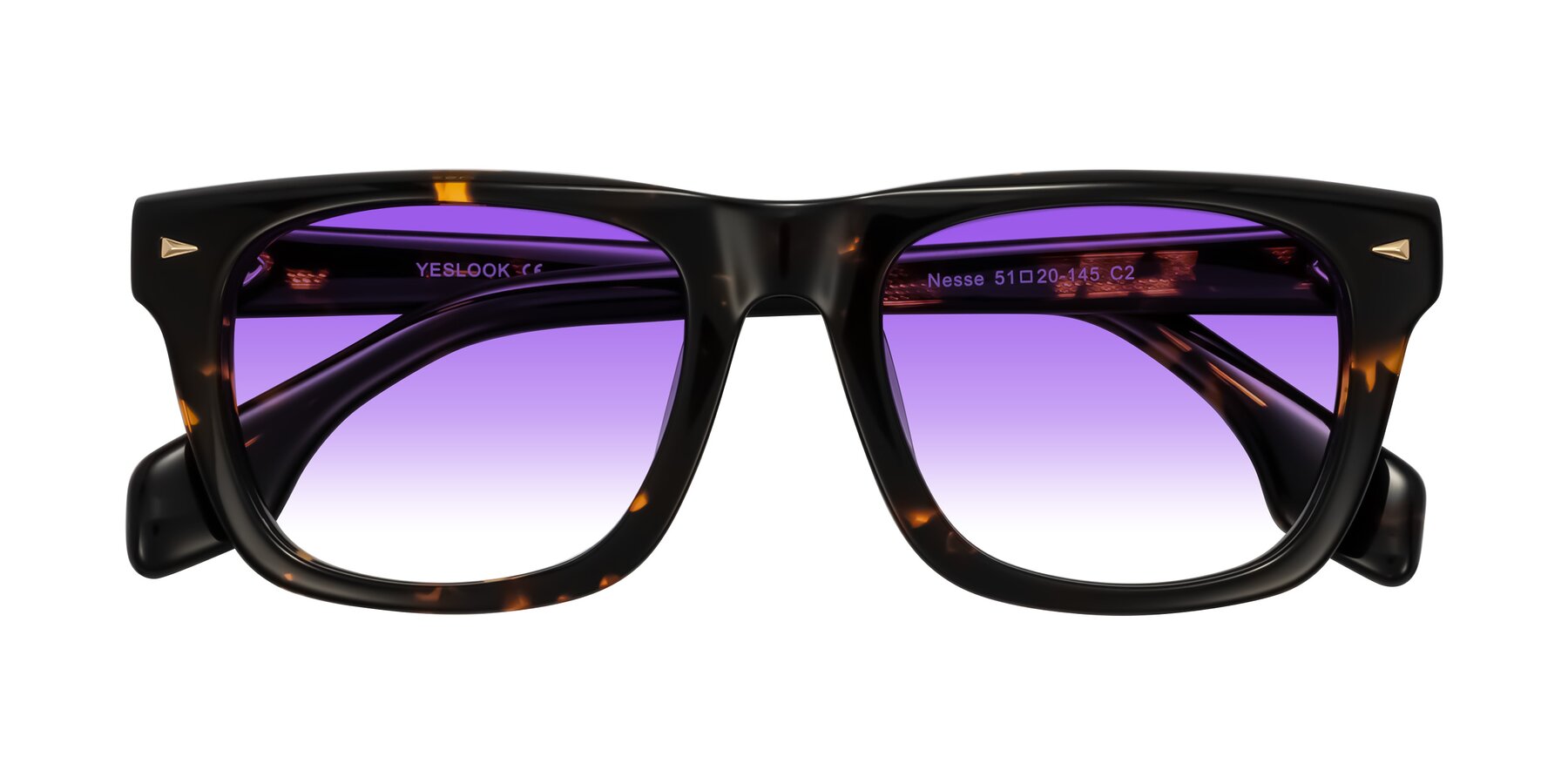 Folded Front of Nesse in Tortoise with Purple Gradient Lenses