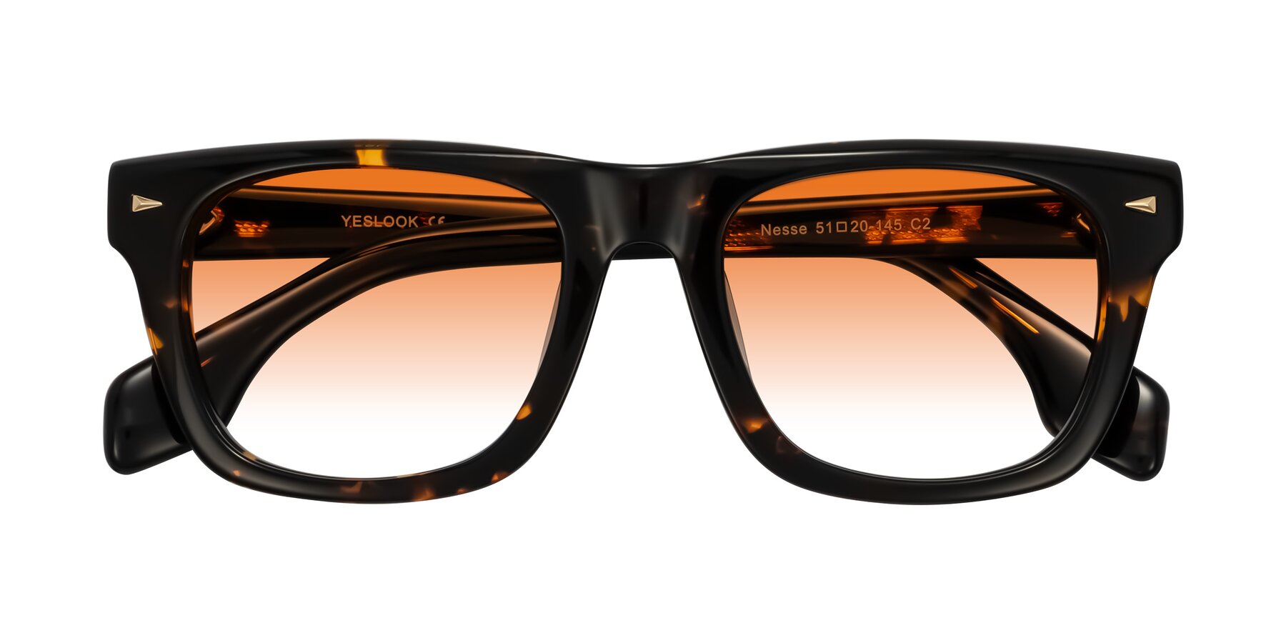 Folded Front of Nesse in Tortoise with Orange Gradient Lenses