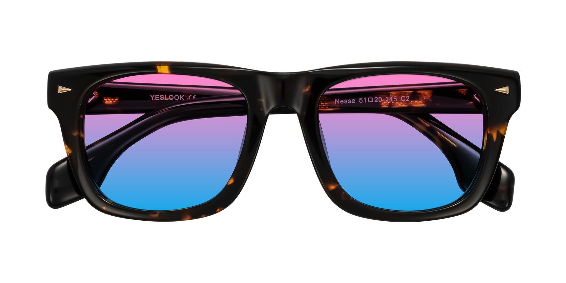 Folded Front of Nesse in Tortoise with Pink / Blue Gradient Lenses