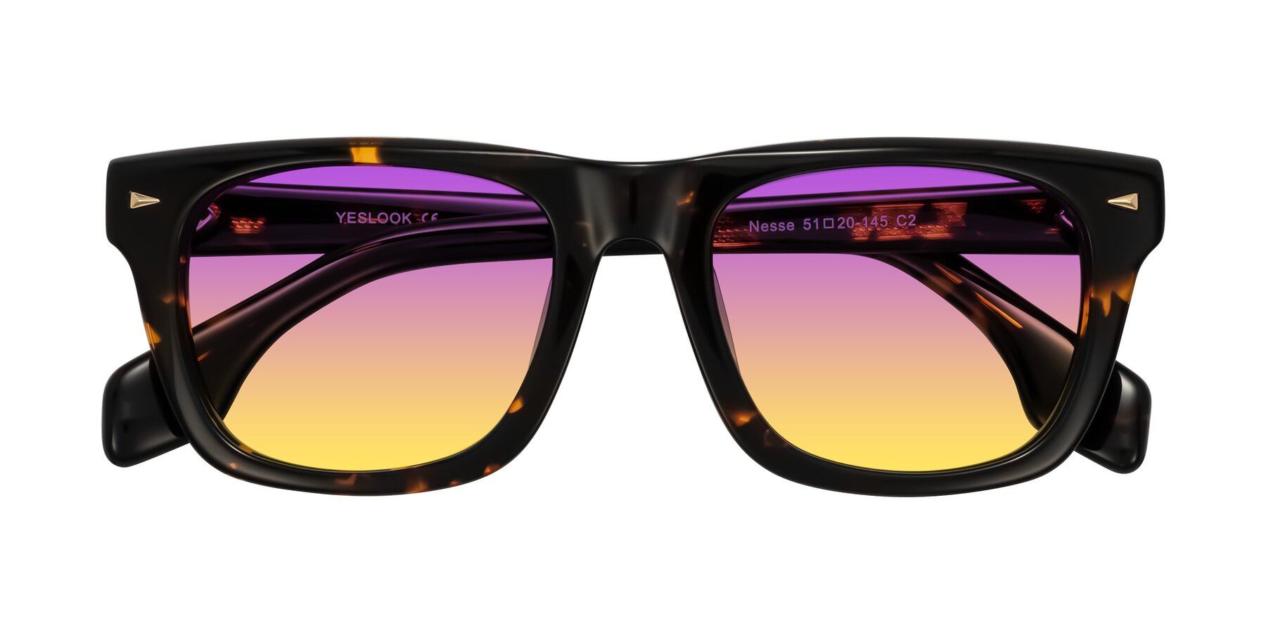 Folded Front of Nesse in Tortoise with Purple / Yellow Gradient Lenses